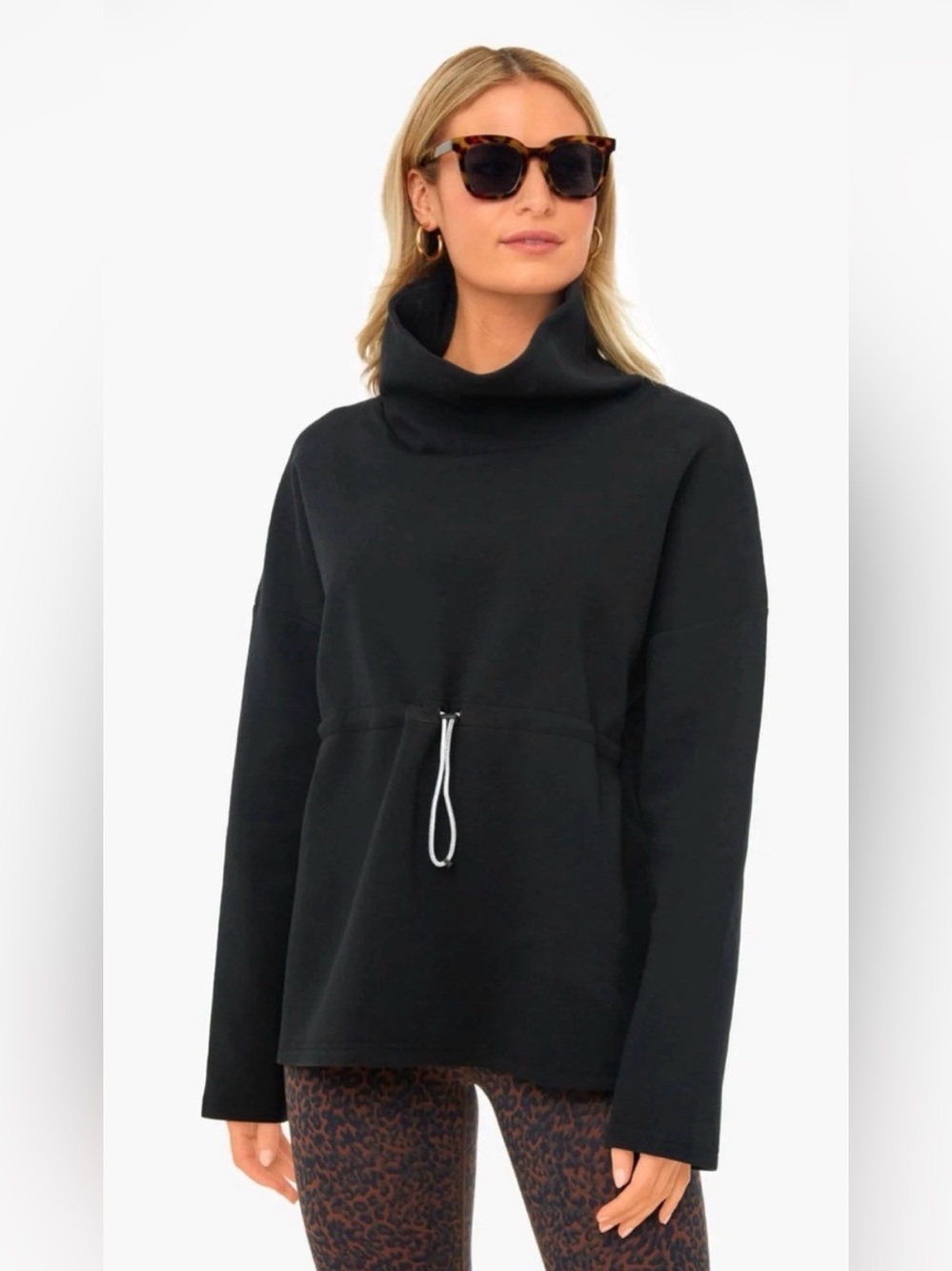 Varley Black Barton Sweatshirt Cowl Neck Drawstring Sweater Athletic Pullover